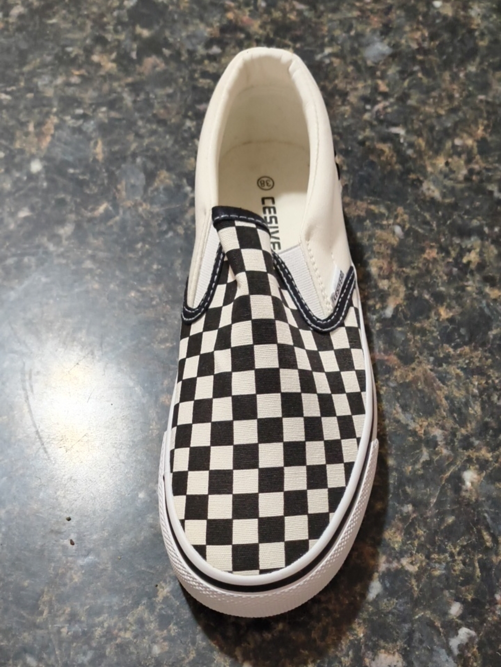 Classic Black & White Check Slip-On Shoes
